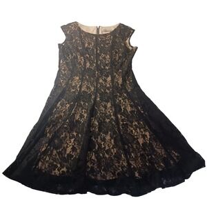 Danny & Nicole Lace Fit & Flare Dress Black Nude Lined Sz 10–12 Est Elegant